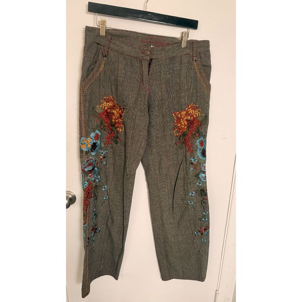 Vintage Y2K AZIZA DB Sport Embroidered Glen Plaid Floral Trousers Pants 8